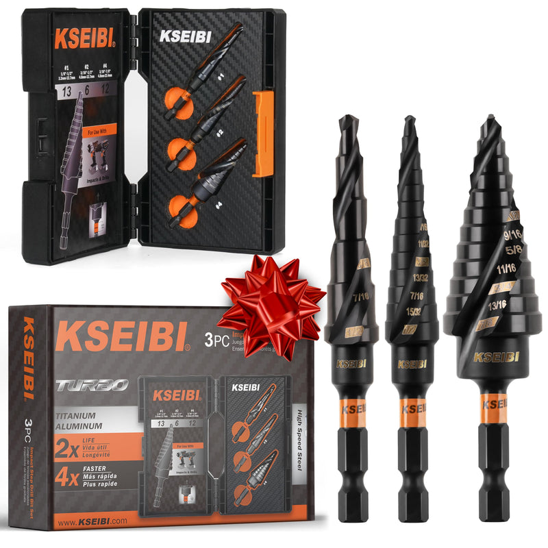 KSEIBI Unibit 3-Piece High-Speed Steel Step Drill Bit Set - for Stainless Steel, Aluminium, Wood 3-Pcs Set