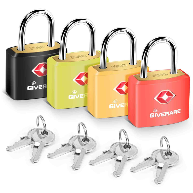 [Australia - AusPower] - 4 PACK TSA Approved Travel Luggage Locks with Keys, Solid Brass Copper Keyed Padlock, ABS Plastic Covered Small Locks for Suitcase, Backpack, Gym Locker, Jewelry Box-by GIVERARE 