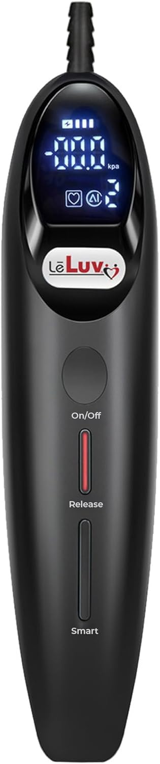 LeLuv Magna LCD Smart Handheld Electric Vacuum Pump Handle — USB-Rechargeable Precision Vacuum Controller with Manual & Smart Modes, with Release Safety, Professional Vaccum Tool - Black Silicone