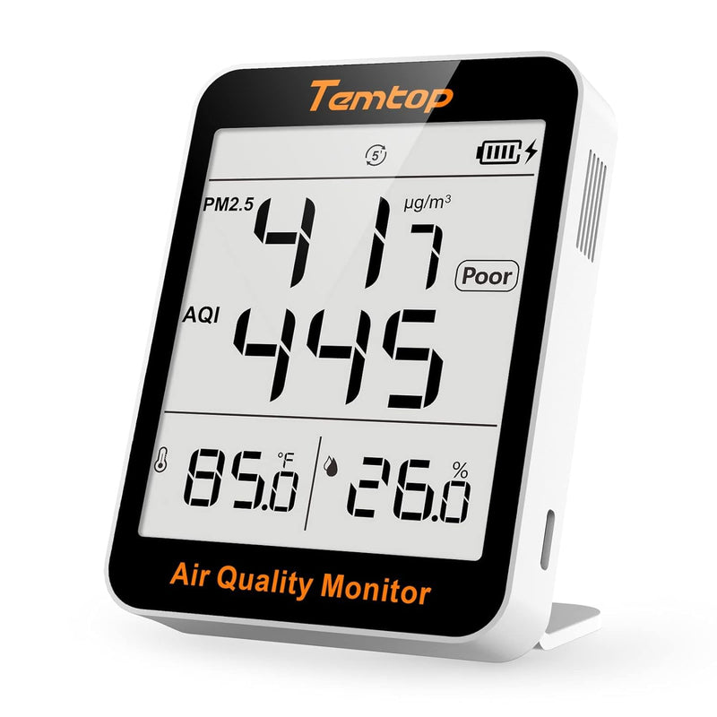 [Australia - AusPower] - Temtop Air Quality Monitor, Indoor Thermometer Portable AQI PM2.5, Temperature, Humidity Detector for Home, Office or School, Air Quality Tester, Battery Powered, Magnetic Suction 4 Modes/Basic Standby 1 