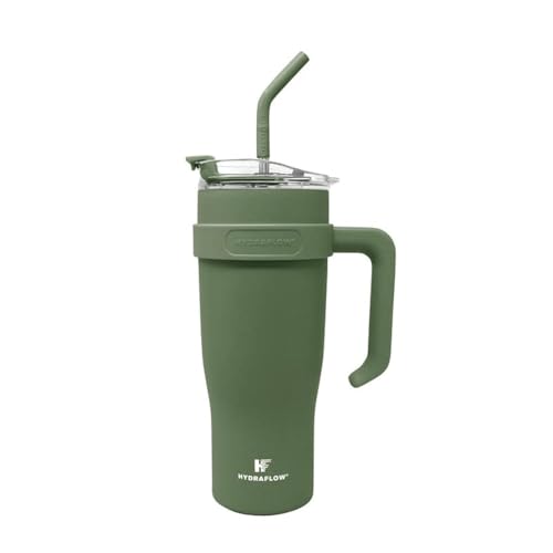 HYDRAFLOW Capri - 40oz Tumbler with Straw - Triple Wall Vacuum Insulated Tumbler - Insulated Smoothie Cup - Stainless Steel Tumbler - Reusable Tumbler with Lid - Hunter Green 40 Ounces