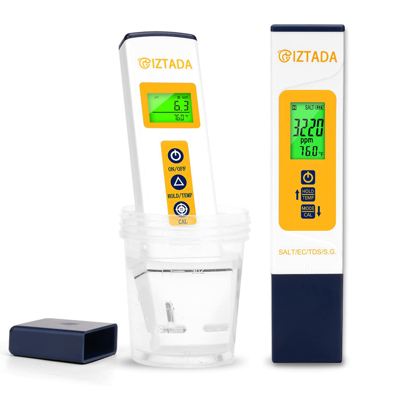 [Australia - AusPower] - pH Meter and Salinity Meter Combo for Saltwater Pool 6 in 1 pH Salt SG EC TDS Temp Meter for Reef Aquarium Seawater Tank Koi Fish Pond PPM and pH Water Tester for Hydroponics Nutrients Growing pH Salinity Tester Combo 
