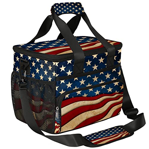 Insulated Cooler Lunch Bag Usa American Flag Vintage Lunch Box Leakproof Large Tote Bag Reusable for Women Men Picnic Travel (15L)
