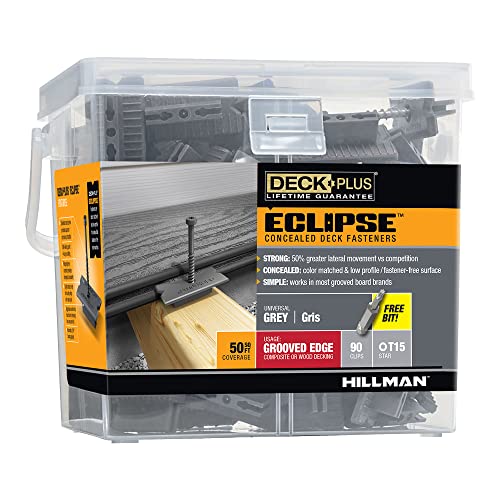 Deck Plus Eclipse hidden deck fasteners and stainless steel grey wood screws, 90 pack sealed box