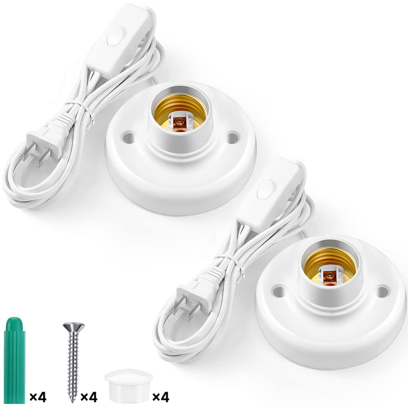 [Australia - AusPower] - 2 Pcs Light Socket with Cord Light Bulb Base E26/ E27 Lamp Base Desktop 9.84 ft Screw Light Bulb Holder Replacement Light Bulb Socket with On/Off Switch Hanging Light Cord Extension 