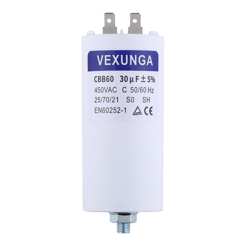 VEXUNGA Motor Capacitor Starting Capacitor 30µF 450V Capacitor 30uF 30uF 450V 45x95mm CBB60 Capacitors Plug M8 for Electric Motor