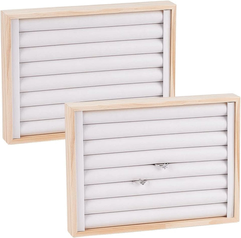 NBEADS 2 Pcs PU Leather Rings Displays Tray, 7 Slots Ring Earring Storage Holder Bracelets Necklaces Jewelry Display Organizer for Jewelry Retail Display Selling, White, 7.08x9.48x1.22 2 Pcs White PU Leather 7 Slots