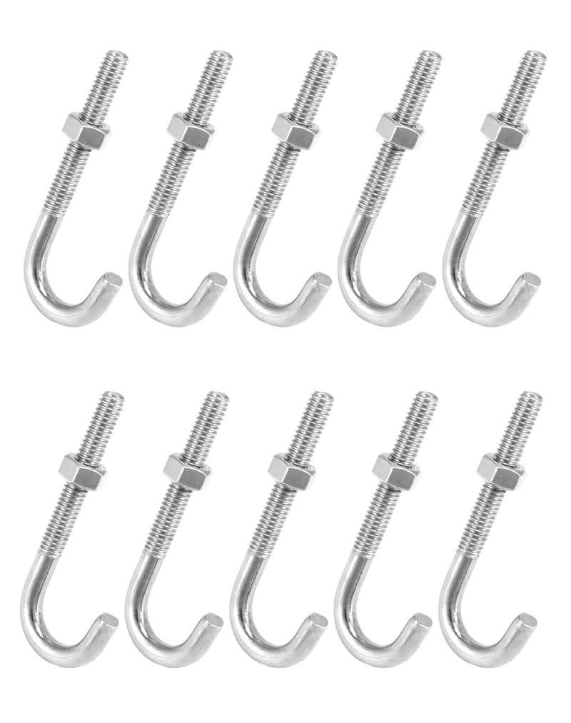 QWORK Steel J-Bolt with Nut, 5/16" x 3" Anchor Bolts, Pack of 10