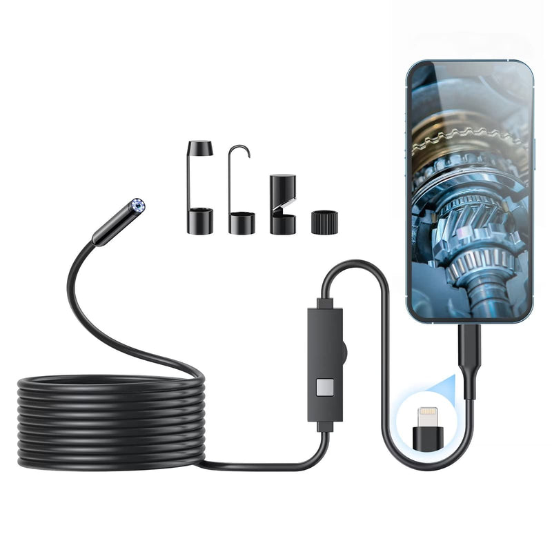 [Australia - AusPower] - Endoscope Camera with Light, 1920P HD Borescope Tools with 8 Adjustable LED Lights, Endoscope with 16.4ft Semi-Rigid Snake Camera, 7.9mm IP67 Waterproof Inspection Camera for iOS (Black) 