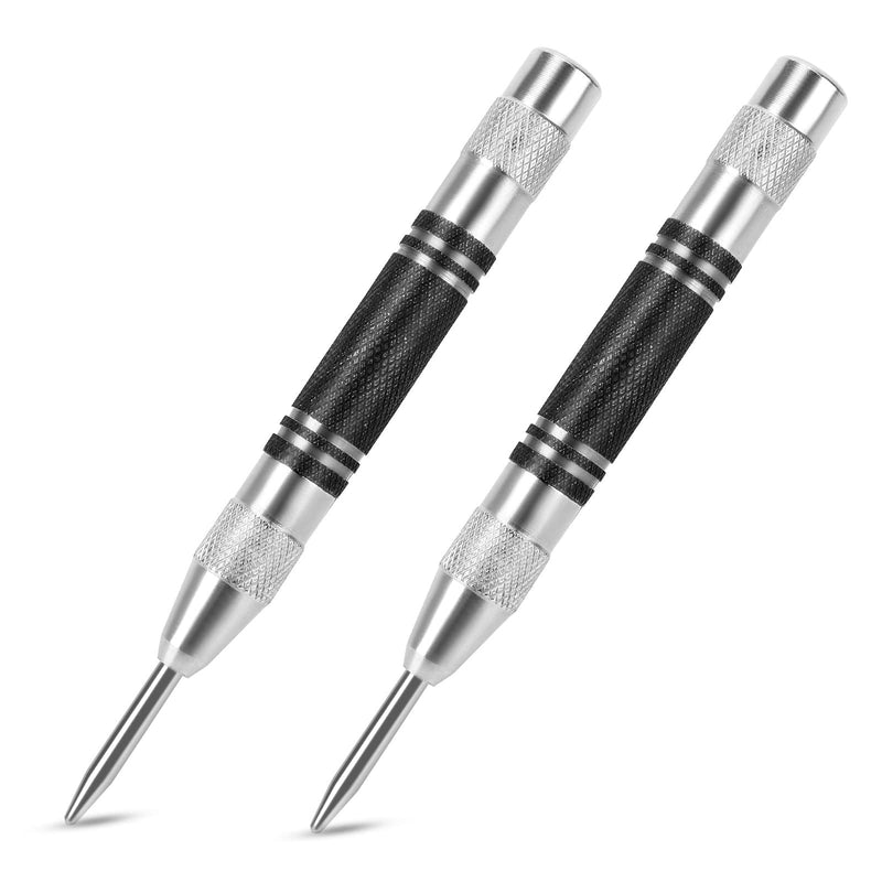 [Australia - AusPower] - 2Pcs Heavy Duty Automatic Center Punch, 5'' Premium Steel Spring Loaded Center Hole Punch, Adjustable Spring Impact Center Marker Scriber Tool for Metel, Plastics, Wood, Glass by karmiero 