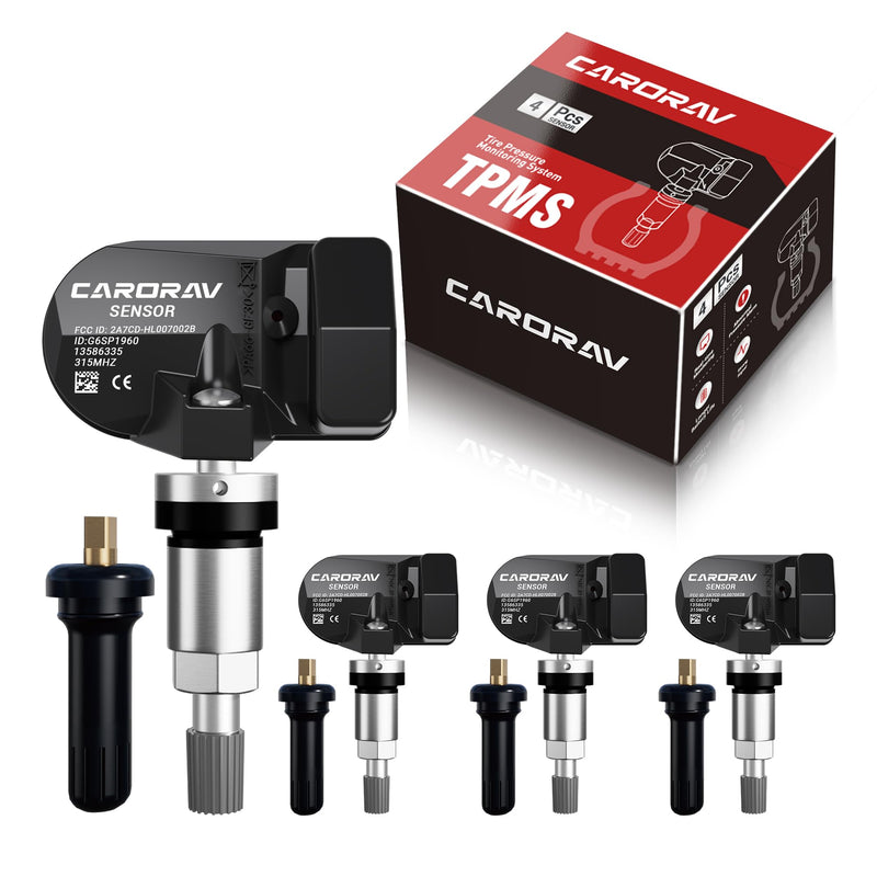 CARORAV TPMS Sensor GM, 4-Pack Tire Pressure Monitoring System Sensor Replacement for GM Chevy GMC Cadillac Buick, 315MHz OE Replaces for 13586335 13581558 13598771 13598772 4 PCS