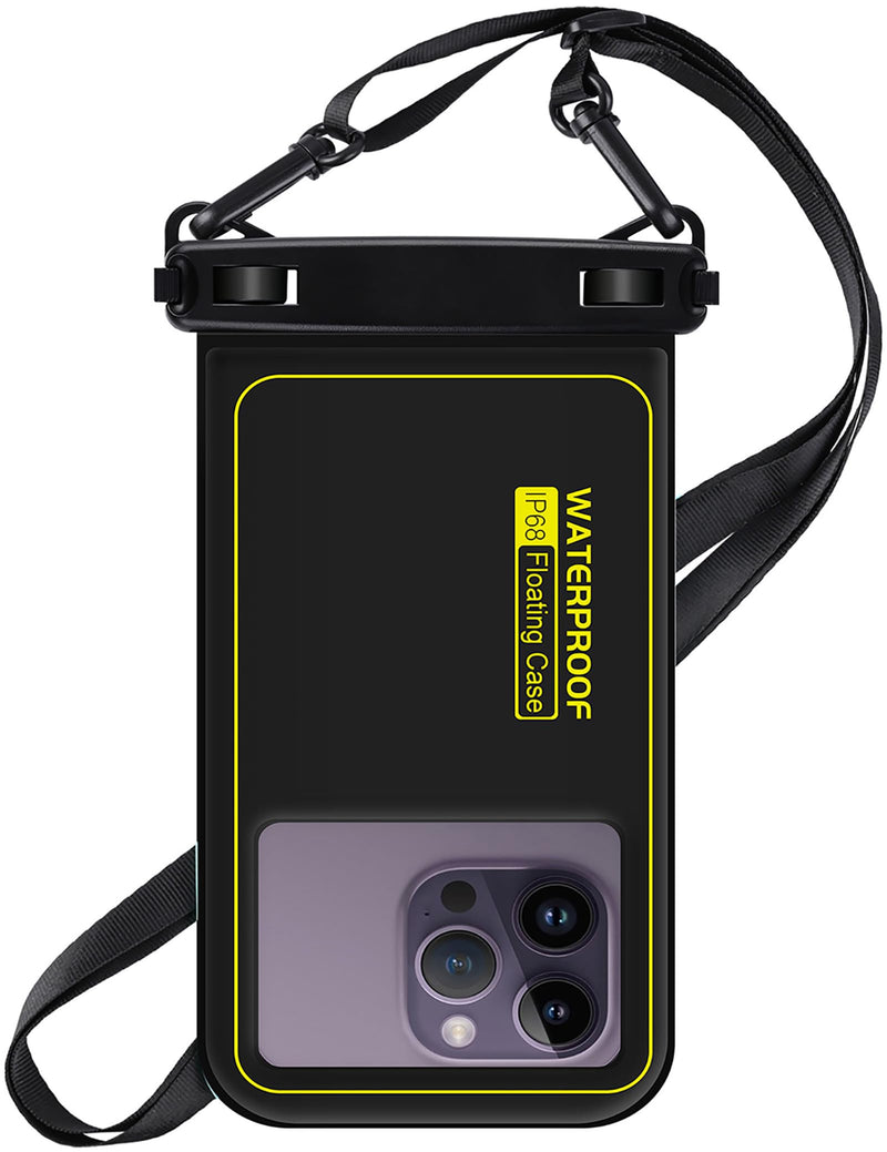 [Australia - AusPower] - IP68 Floating Waterproof Phone Pouch, Universal Sponge Water Proof Cell Phone Case Bag with Adjustable Lanyard, Protector Pouch for iPhone 15 14 13 12 11 Pro Max Samsung Google, Up to 6.7'' Black 6.7" 