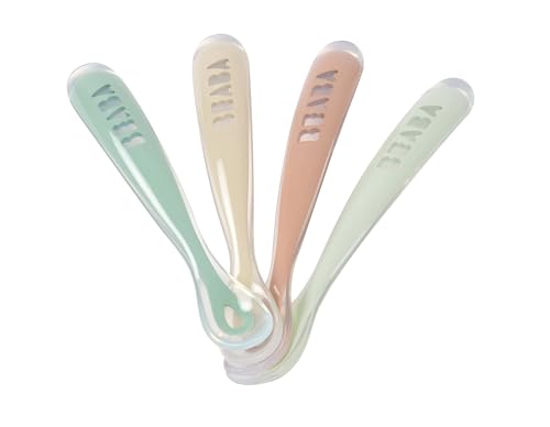 BEABA Baby's First Foods Spoon Set, Original Silicone Baby Spoons, Pack of 4 Baby Gift Set, BPA Lead & Phthalate Free, (Sage) Sage