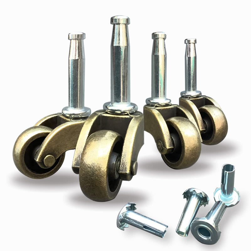 [Australia - AusPower] - 1" Swivel Stem Ball Caster Wheel, Zinc Alloy Castor for Furniture Socket Type Mounting Stem, Antique Brass, 353lbs, Pack of 4 