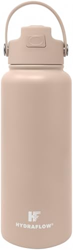 Hydraflow Hybrid - Triple Wall Vacuum Insulated Water Bottle with Flip Straw (34oz, Clay) Stainless Steel Metal Thermos, Reusable Leak Proof BPA-FREE for Sports and Travel 34 Ounces