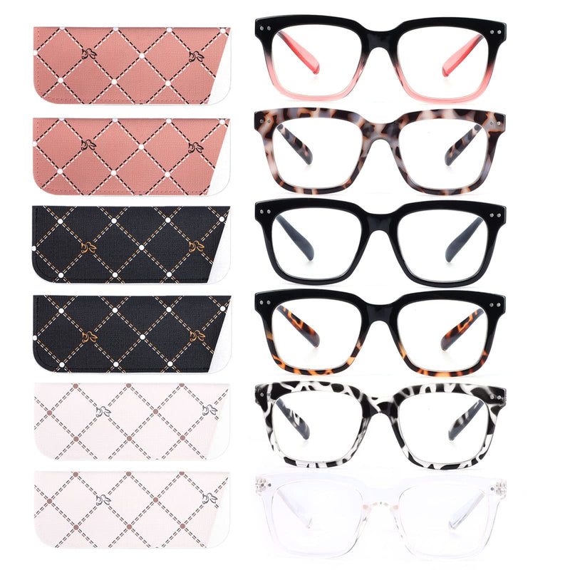 [Australia - AusPower] - 6 Pack Fashion Reading Glasses for Women Men Blue Light Blocking Oversized Square Readers with Spring Hinge 6 Pack Mix 1.5 x 