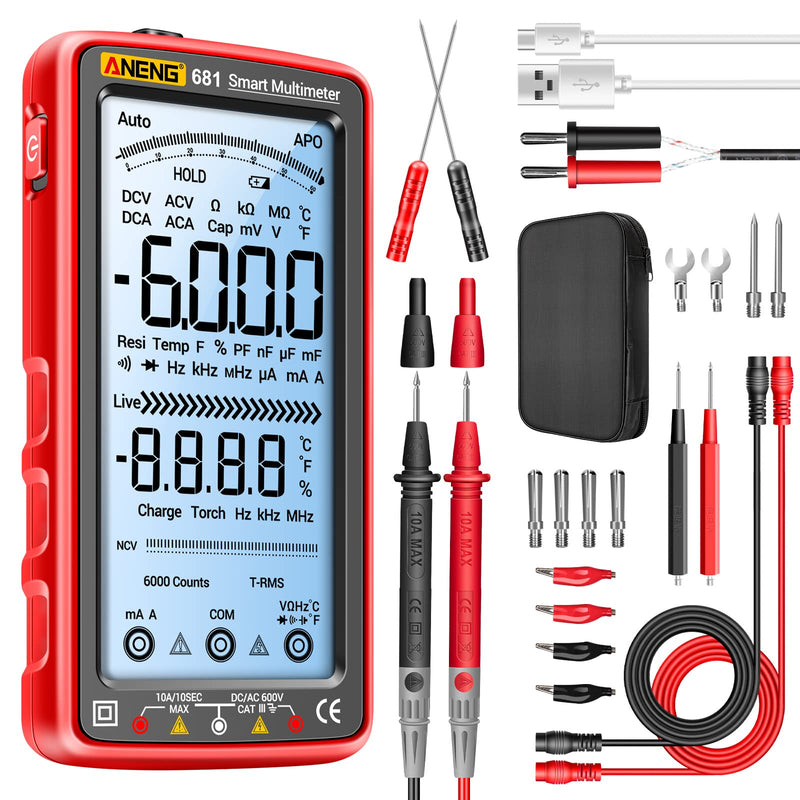 [Australia - AusPower] - ANENG Digital Multimeter Tester Auto-Ranging TRMS 6000 Counts Voltmeter Smart Rechargeable Meter Measures AC/DC Current,NCV,Voltage,Ohm,Amp,Resistance,Diodes,Countinuity,Capacitance,Temperature 681 Backlit Screen 