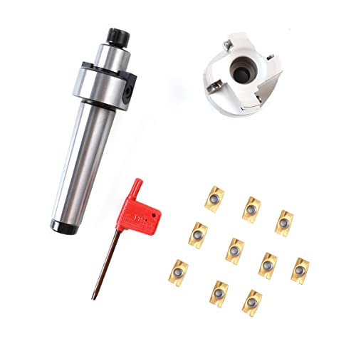 400R-50-22 Face Milling Cutter MT3-FMB22-M12 10 Carbide Inserts | MT3 Shank 50 mm 4 Cutting Edge Face Milling Cutter with T15 Wrench for CNC Milling Machines Tool Holder