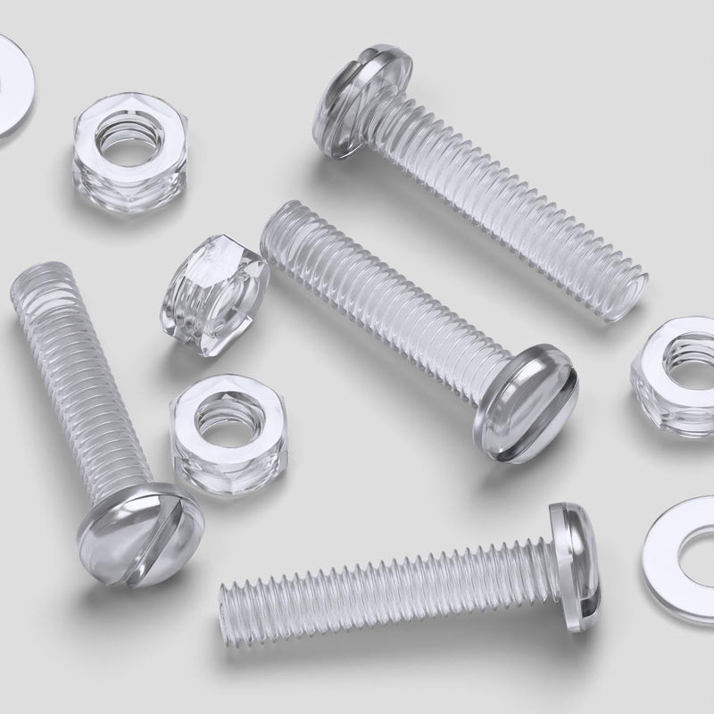 [Australia - AusPower] - 50 x Transparent Clear M4 x 20mm Slotted Head Bolts, Nuts, Washers - Acrylic Plastic Screws, (5/32 x 25/32 in) 