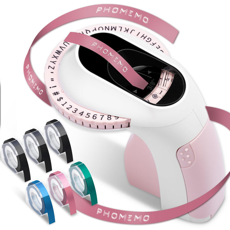 [Australia - AusPower] - Phomemo E975 Embossing Label Maker Machine with 6 Tapes, 3D Vintage Embossed Label Maker Writer, Handheld Old School Label Maker with 6 Rolls Embossing Tapes for Office Home Organization and DIY -Pink Pink Machine + 6 Tapes 