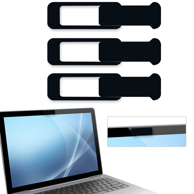 [Australia - AusPower] - Webcam Cover, 3 Pieces, Laptop Camera Cover, Privacy Shielding Capacity is Twice as Big as The Traditional, Suitable for Computer Mobile Phones, laptops, Tablets and so on (Black) black 