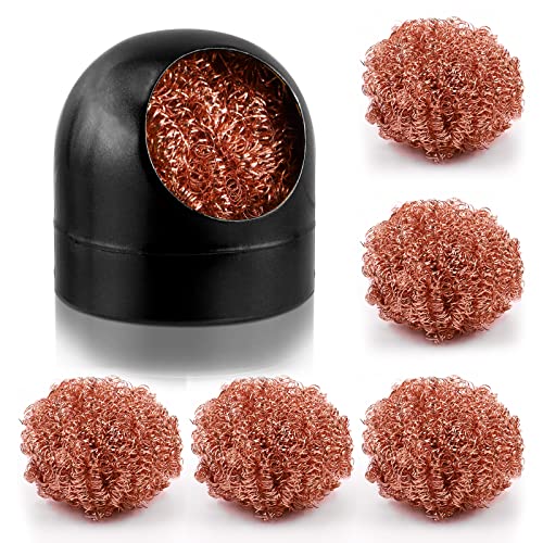 Swpeet 6 x Black Soldering Tip Cleaner Set, Soldering Iron Tip Cleaning Wire and Holder, Coiled Brass Sponge, 1 x Ball Shell Holder with 5 Pieces Brass Cleaning of Soldering Iron and Tips