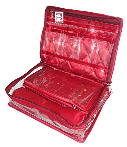 atorakushon Jewelry Travel Organizer Case Transparent Storage Zipper Locker Box Pouch for Necklaces Earrings Rings Bracelets Maroon
