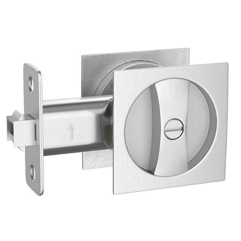 Haidms Brushed Nickel Pocket Door Hardware, Square Pocket Door Lock, Zinc Alloy Pocket Door Handles, Square Locks for Pocket Doors 1 Pack