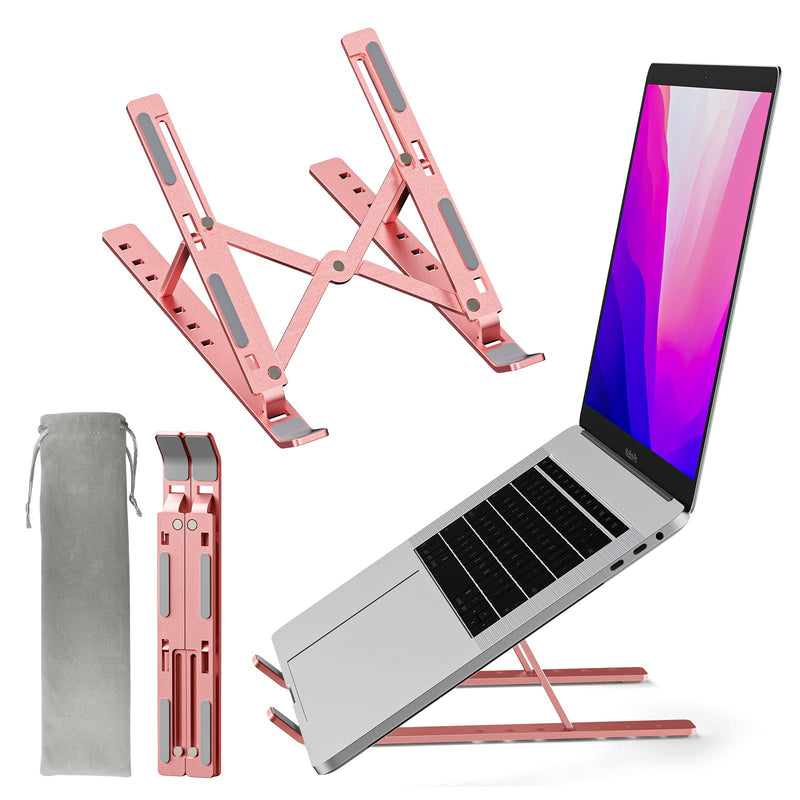 [Australia - AusPower] - avakot Laptop Stand for Desk Adjustable | Computer Portable 7 Angles Anti-Slip Laptop Riser | Ergonomic Foldable Aluminum Laptop Holder Compatible with MacBook, iPad, Laptops 9-15.6 Inch | Pink 