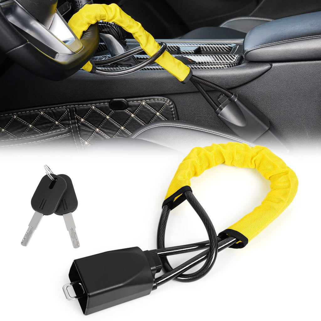[Australia - AusPower] - Wisamic Steering Wheel Lock Seat Belt Universal Anti Theft Device Security Car Lock with 2 Keys for Cars Trucks Vans and Suvs- Yellow 