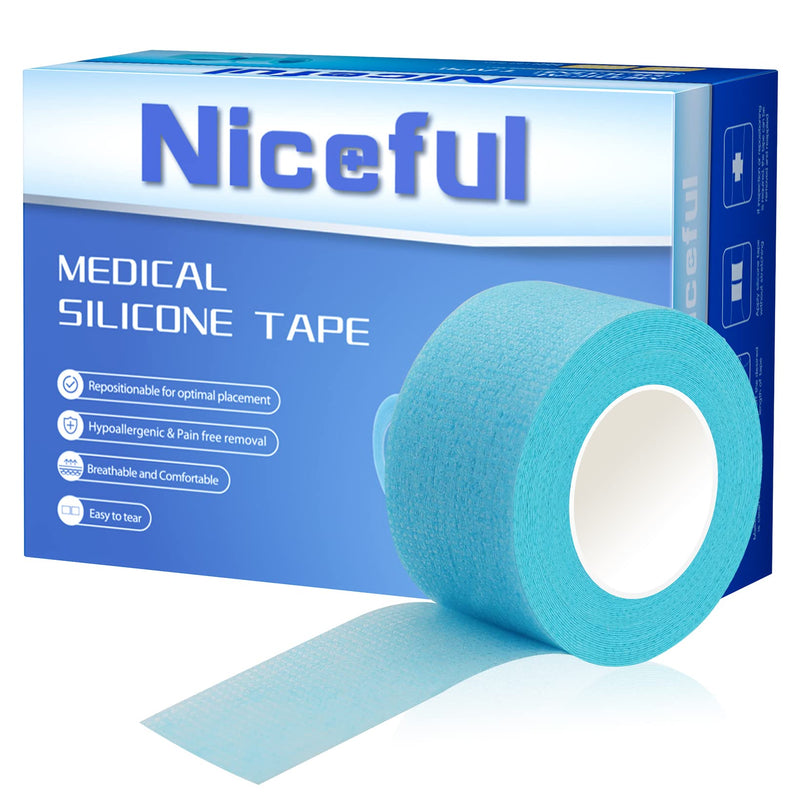 [Australia - AusPower] - 4 Rolls Silicone Sensitive Skin Tape 1"x 4 Yard, Repositionable Medical Tape for Waterproof, Easy to Remove, Blue Lash Tape Non-Woven Silicone Roll Tape for Wound Care Blue 1"x 4 Yd (4 Rolls) 