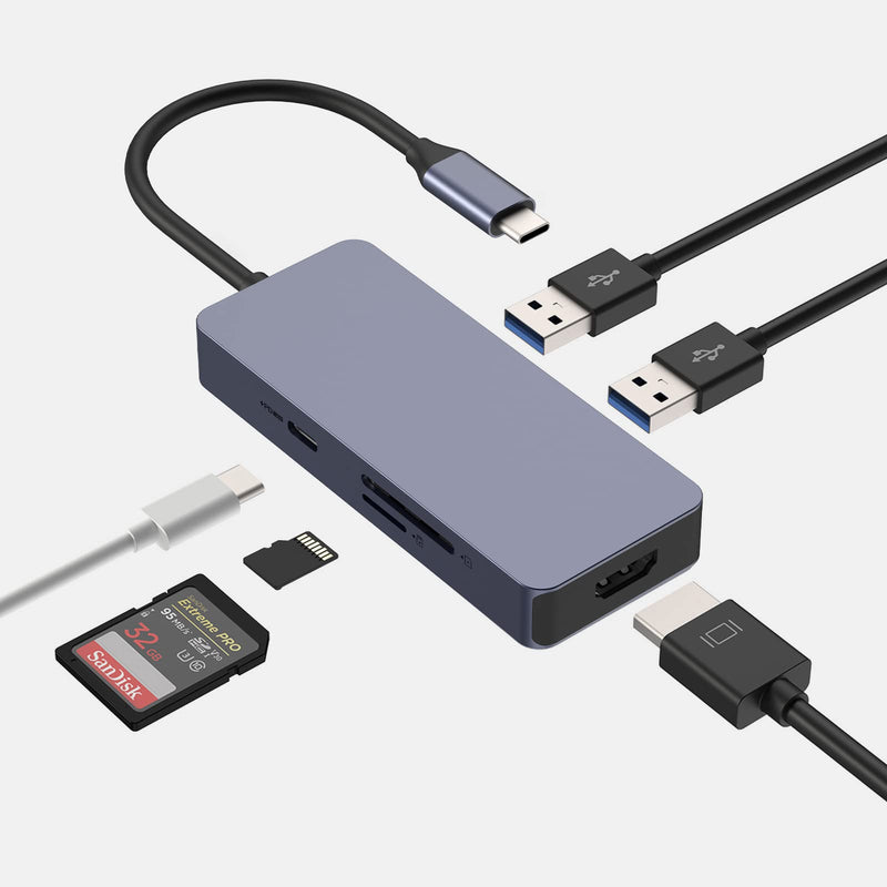 [Australia - AusPower] - USB C Adapter, 6 in 1 USB C Hub with 4K HDMI, USB3.0 * 2 Port, 100W PD, SD/TF for MacBook Pro/Air M1/M2, iPad Pro, iPad Mini, Surface Pro/Go Dell 6 in 1 4K HDMI 
