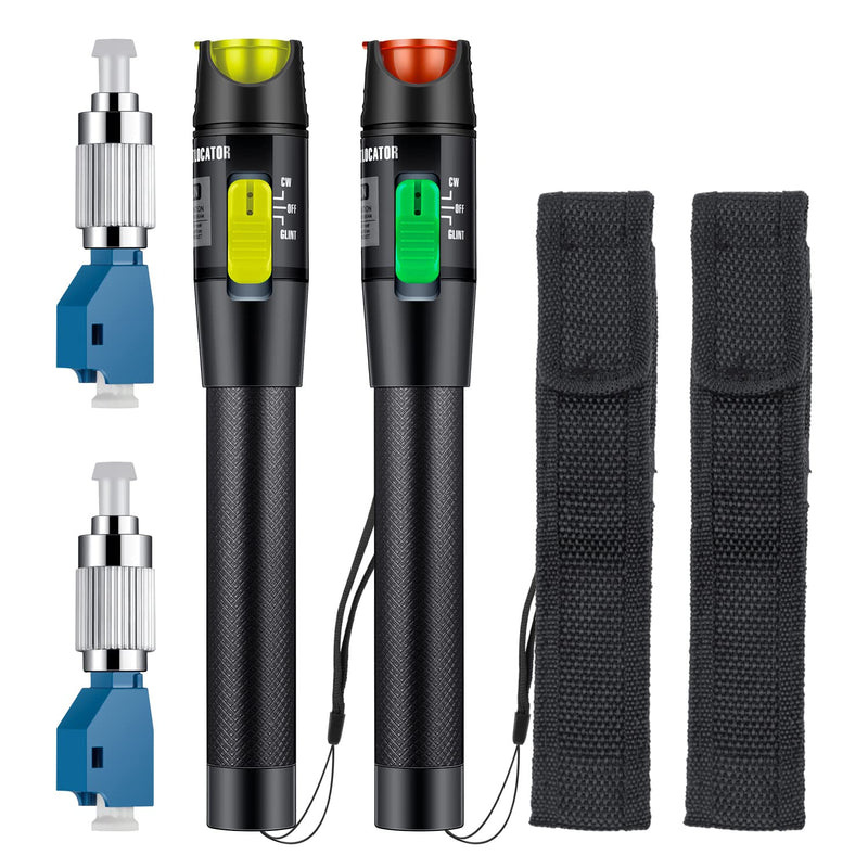 [Australia - AusPower] - 2 Pack Visual Fault Locator, Fiber Optic Tester Kit Including Fiber Optic Cable Tester with Single Mode 9/125um FC Male to LC Female Adapter(Yellow 50Km & Green 30Km) 