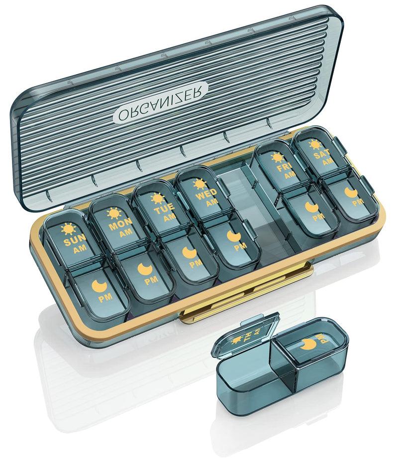 [Australia - AusPower] - Am Pm Pill Organizer, Weekly Pill Box 2 Times A Day - Acedada 7 Day Pill Organizer with 7 Separate Containers, Portable Daily Medicine Dispenser Case for Vitamin, Fish Oils, Supplements, Stylish Blue 