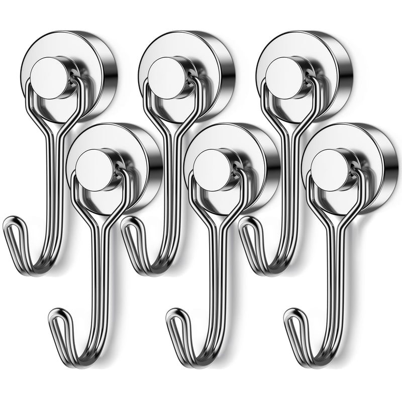 [Australia - AusPower] - 6 Pack Magnetic Hooks 25LBS, Neodymium Magnet Hooks for Hanging, Swivel Swing Magnetic Hook Heavy Duty, Magnet with Hooks Strong Magnetic Hooks for Cruise, Kitchen, Camping, Door, Locker Silver Pack of 6 