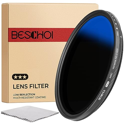 Beschoi 58mm MRC Variable ND Filter ND2-ND400, Neutral Density Adjustable ND Filter (0.3 to 2.7,1 to 9 Stops), Multi Layer Coated Optical Glass, Water Repellent & Scratch Resistant Ultra Slim Filter