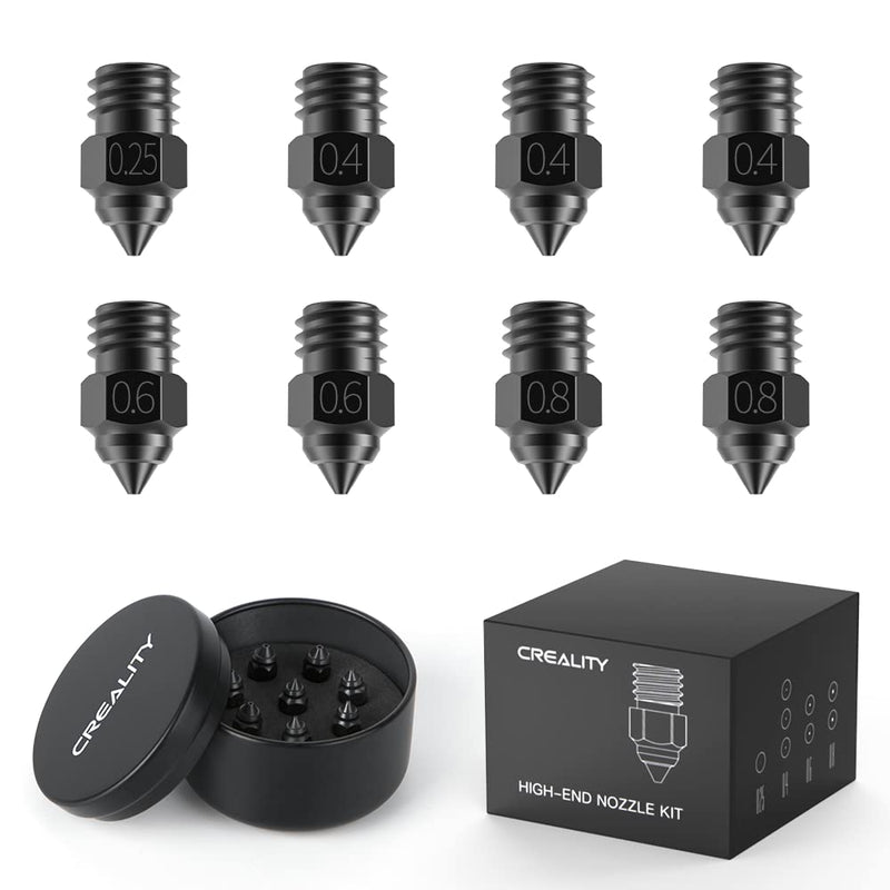 Official Creality High-end Hardened Steel MK8 Nozzles 8PCS, High-Temperature Wear Resistant Compatible with Ender 3/Ender 3 V2/Ender 3 Pro/Ender 3 Max/Ender 5 Series and CR 10 Series