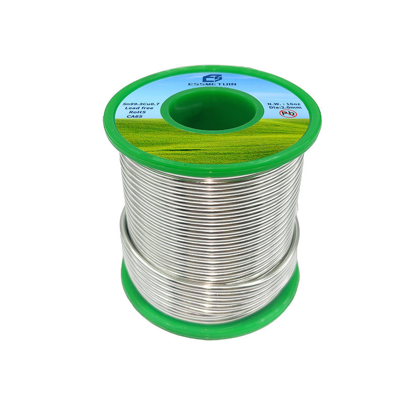 Essmetuin Lead-Free Solder Wire(Sn99.3Cu0.7) For Plumbing Solder/Stained Glass/Crafts/Jewelry 217℃ Melting Point 2.0MM No Flux,ROHS(16oz) 16.0 ounces
