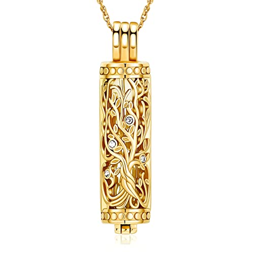 shajwo Cremation Cylinder Urn Ashes Necklace for Women Men Tree-Gold