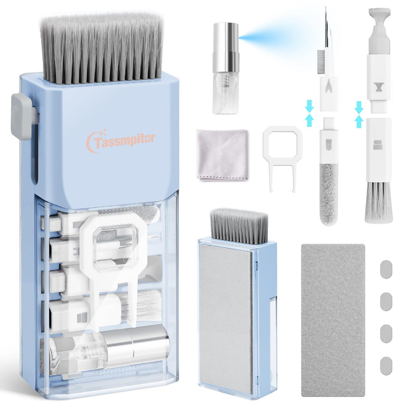 [Australia - AusPower] - 10-in-1 Laptop Keyboard Cleaner Cleaning Kit, Electronics Screen Cleaner Repair Tool with 3 in 1 Earbud Cleaner Pen, Camera Lens Pen, Suit for MacBook iPad, iPhone, Cell Phone, PC Monitor with Patent Morandi Light Blue 
