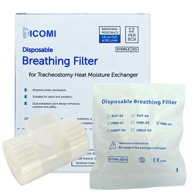 [Australia - AusPower] - TICOMI Tracheotomy Humidifier, Heat Moisture Exchanger, HME for Suitable for Tracheostomy, EO Sterilization, 12 per Box 