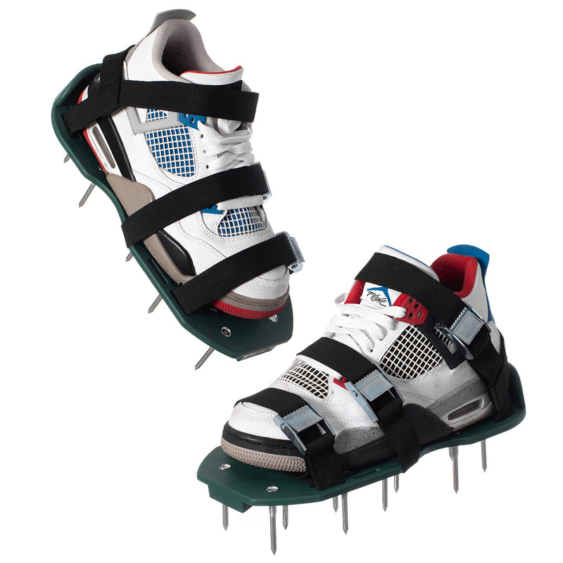 Lawn and Garden Aerator Spike Shoe with 3 Metal Buckle Straps, Green Spiked Sandal Improved