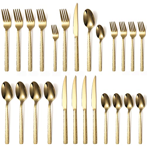 Silverware Set of 20 Stainless Steel Gold Flatware Set for 4 Kitchen Cutlery Sets Includes Forks Spoons Knives for Home Restaurant Hotel G20