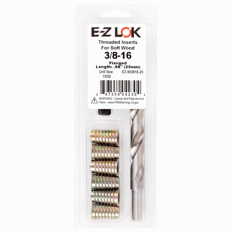 [Australia - AusPower] - E-Z Hex Thread Repair Kit for Soft Wood Flanged Threaded Inserts 3/8-16 x 25mm, Drill, Installation Tool 