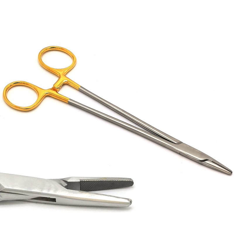 [Australia - AusPower] - 7 Inch TC Mayo Hegar Needle Holder Driver with Tungsten Carbide Inserts and Gold Rings Premium Grade Instrument 