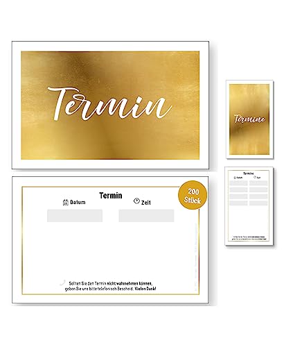 200 x appointment notes, gold, with high-quality gold foil embossing, 1 appointment on an appointment sheet, practice, business card format, landscape format 200