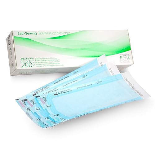 200 Sterilisation Bags (90 x 250 mm) Self-Adhesive for Steam Steriliser Autoclave, Bags for Sterilising Dental and Manicure Instruments - Medical Grade Paper