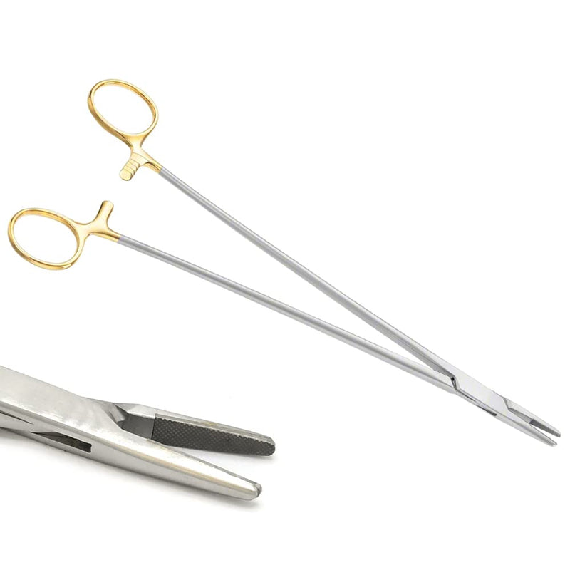 [Australia - AusPower] - 10 Inch TC Mayo Hegar Needle Holder Driver with Tungsten Carbide Inserts and Gold Rings Premium Grade Instrument 