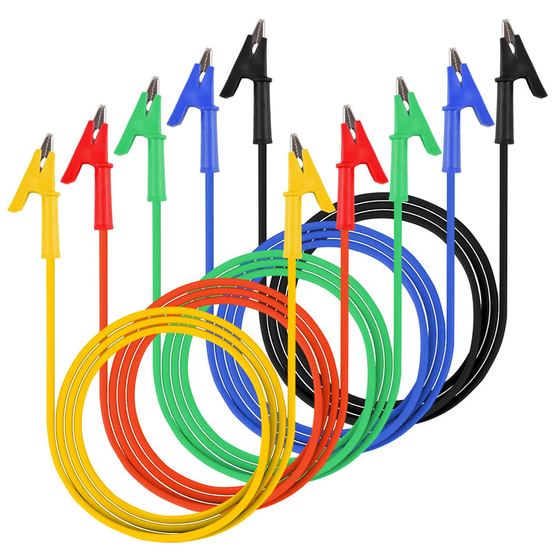[Australia - AusPower] - WGGE 5PCS Dual Ended Alligator Clips Test Leads Set, 15A Test Lead Wire Cable with Insulators Clips, Heavy Duty Cable with Protective Jack Copper Clamps for Electrical Testing 5 Colors 3.3 ft/1m 