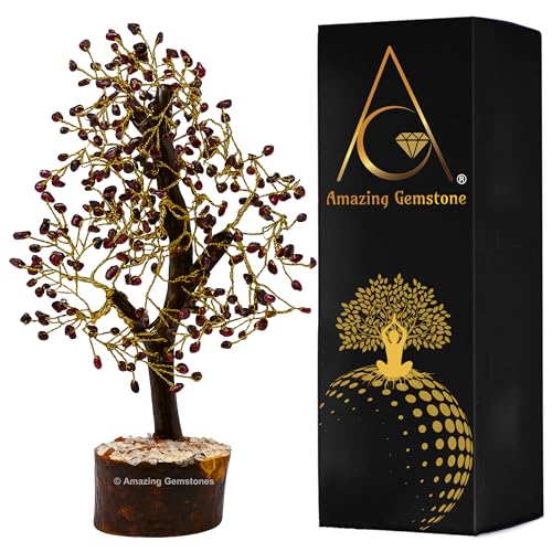 Amazing Gemstone Crystals and Healing Stones Birthday Gifts for Women - Garnet Crystal Tree of Life Home Decor Stocking Stuffers, Bookshelf, Room, Meditation Gift for Mom Dad, Unique Birthday Gifts Garnet Tree